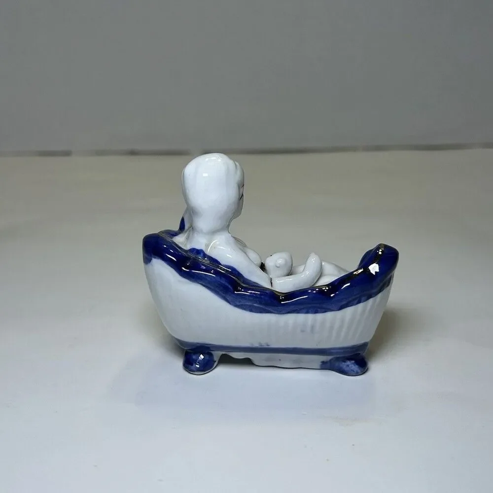 Vintage Victorian/Colonial Porcelain Lady On Sofa Figurine White/Blue Home Decor